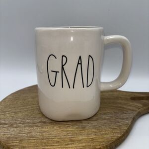 Rae Dunn "GRAD" College Coffee Cup Mug Tea 4.75” White Drink Gift Party NWOT